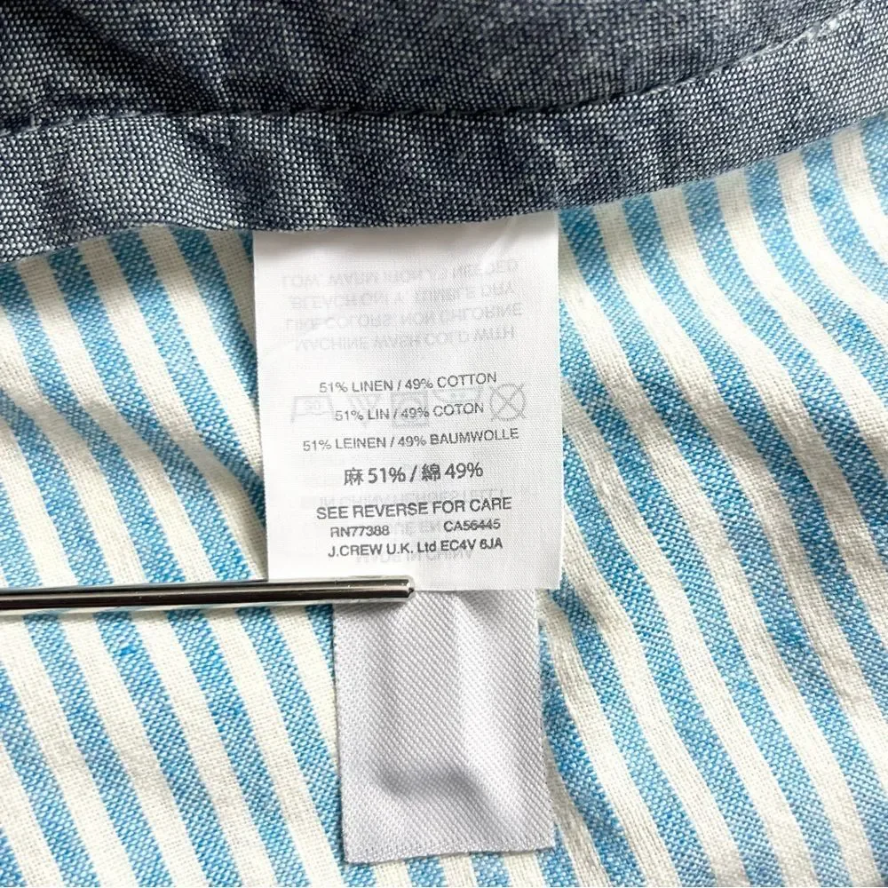 J. Crew Stanton Linen Cotton Blend Blue White Striped Shorts 35
